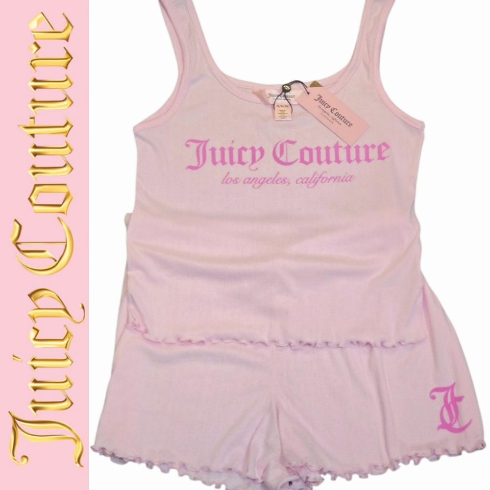 Juicy Couture Embroidered‎ Hearts Logo Tank & Short PJ Set- Pearl Pink